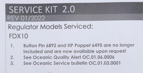 Oceanic FDX10 DIN/INT 1st stage service kit