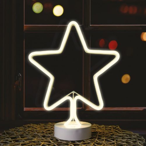 Neon star window decoration, warm white, wireless, 31 cm