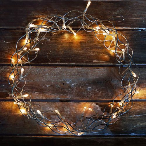 Battery-powered light garland, warm white, transparent cable, 40 LEDs, 30 cm diameter