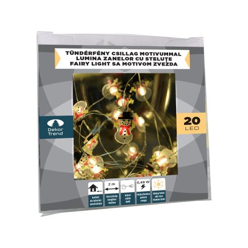 Fairy light with snowman, warm white, silver copper cable, 20 LEDs, 2 meters