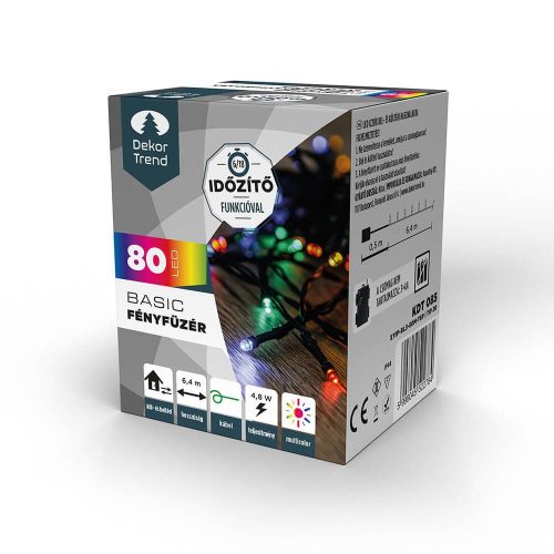 Dekortrend Basic 80 LED string lights with timer function, battery-powered, colorful